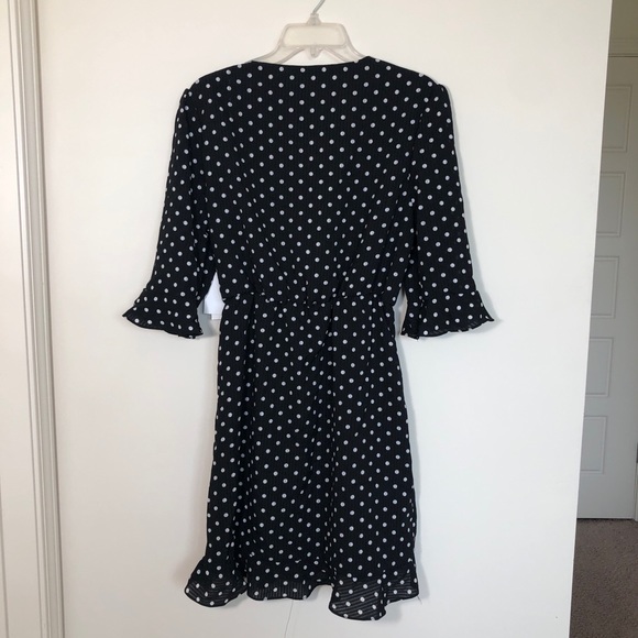 NWT Q & A Black Polka Dot Surplice Wrap Dress - Picture 6 of 8